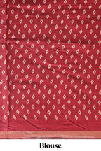 Red floral motifs design marsh mellow saree with contrast border and printed blouse