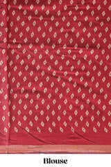Red floral motifs design marsh mellow saree with contrast border and printed blouse