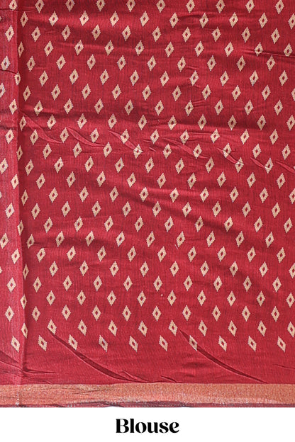 Red floral motifs design marsh mellow saree with contrast border and printed blouse
