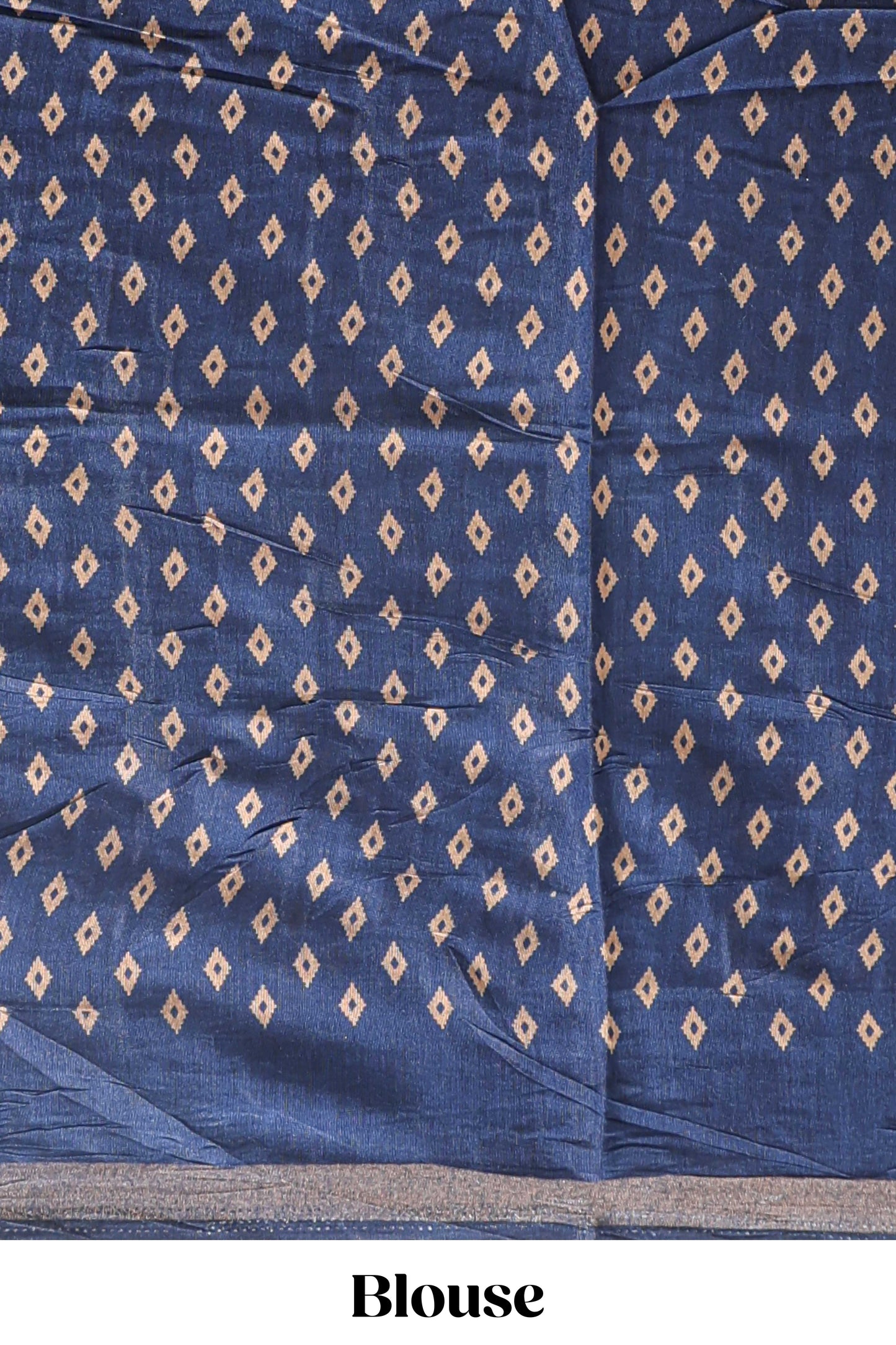 Peacock blue floral motifs design marsh mellow saree with contrast border and printed blouse