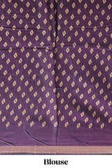 Purple floral motifs design marsh mellow saree with contrast border and printed blouse