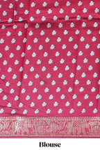 Mustard peacock & floral design marsh mellow saree with contrast border and printed blouse