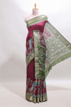 Purple peacock & floral design marsh mellow saree with contrast border and printed blouse