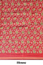 Green mirror work marsh mellow saree with contrast floral print border and printed blouse