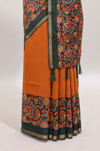 Yellow mirror work marsh mellow saree with contrast floral print border and printed blouse