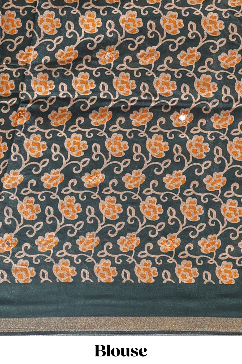 Yellow mirror work marsh mellow saree with contrast floral print border and printed blouse