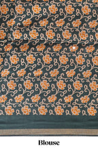 Yellow mirror work marsh mellow saree with contrast floral print border and printed blouse
