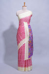 Rani Pink colourshibori printed marsh mellow saree with contrast border and matching printed blouse