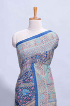 Royal blue mughal printed marsh mellow saree with self border and self printed pallu along with matching blouse