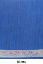 Royal blue mughal printed marsh mellow saree with self border and self printed pallu along with matching blouse