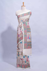 Ivory colour mughal printed marsh mellow saree with self border and self printed pallu along with matching blouse