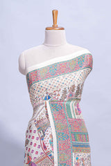Ivory colour mughal printed marsh mellow saree with self border and self printed pallu along with matching blouse