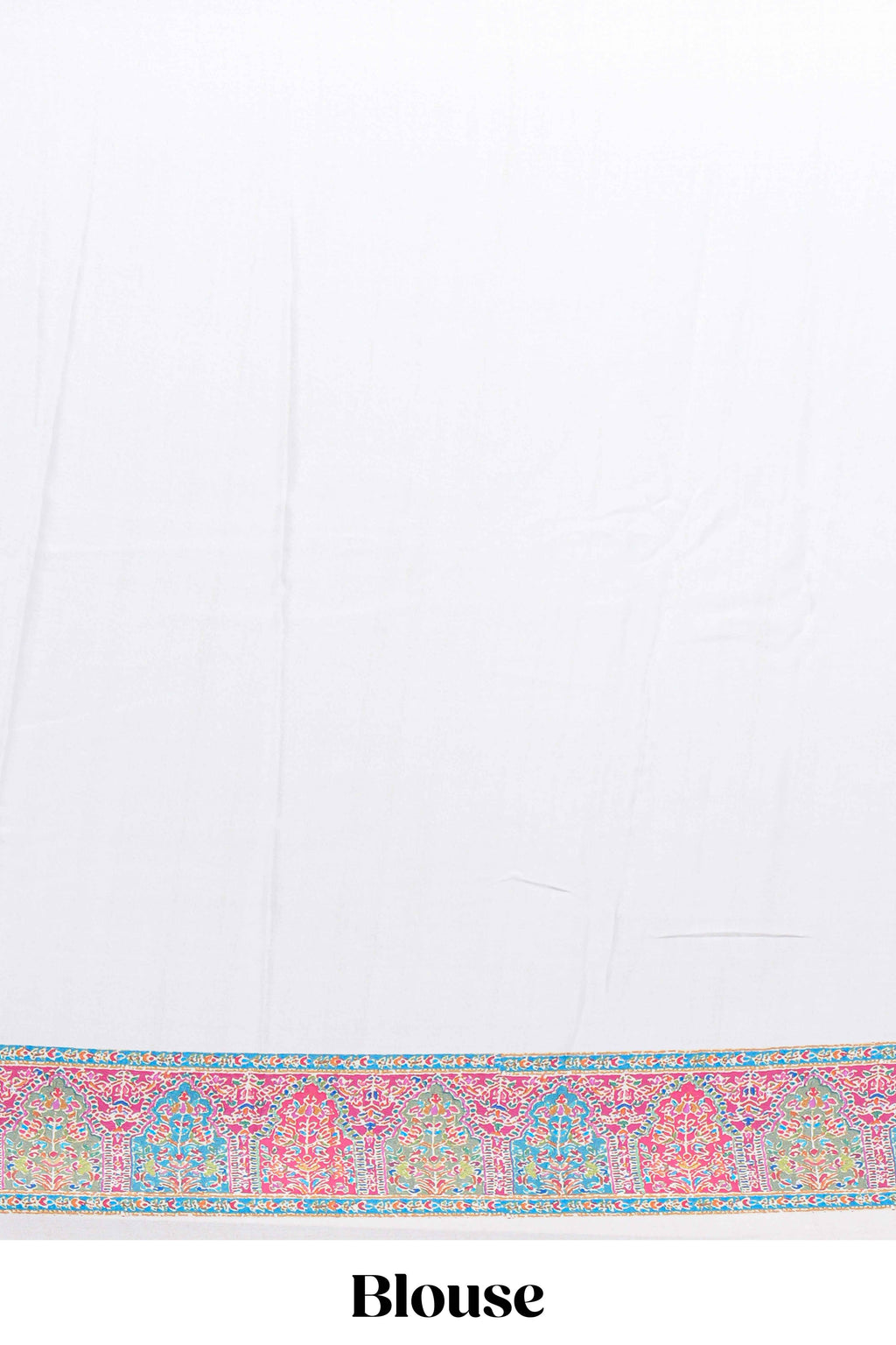 Ivory colour mughal printed marsh mellow saree with self border and self printed pallu along with matching blouse