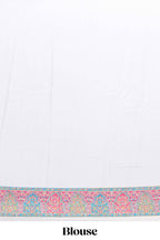Ivory colour mughal printed marsh mellow saree with self border and self printed pallu along with matching blouse