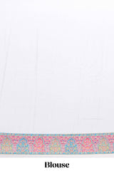 Ivory colour mughal printed marsh mellow saree with self border and self printed pallu along with matching blouse