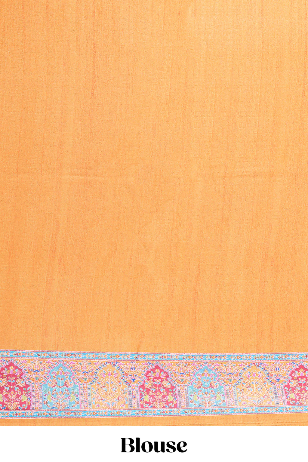 Orange colour mughal printed marsh mellow saree with self border and self printed pallu along with matching blouse