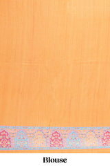 Orange colour mughal printed marsh mellow saree with self border and self printed pallu along with matching blouse