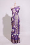 Violet checked floral design marsh mellow saree with self zari border and matching blouse