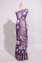 Violet checked floral design marsh mellow saree with self zari border and matching blouse