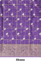 Violet checked floral design marsh mellow saree with self zari border and matching blouse