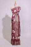 Maroon checked floral design marsh mellow saree with self zari border and matching blouse