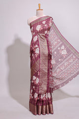 Maroon checked floral design marsh mellow saree with self zari border and matching blouse