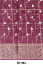 Maroon checked floral design marsh mellow saree with self zari border and matching blouse
