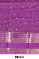 Purple striped floral design marsh mellow saree with self zari border and matching printed blouse