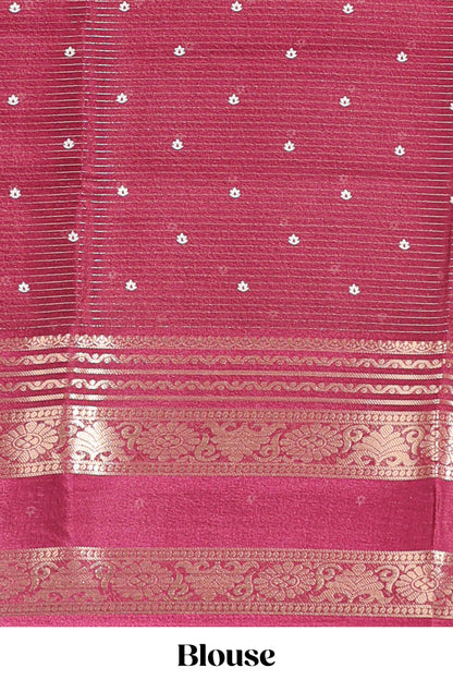Maroon striped floral design marsh mellow saree with self zari border and matching printed blouse