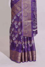 Purple checked floral design marsh mellow saree with self zari border and matching blouse