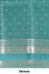 Green striped floral design marsh mellow saree with self zari border and matching printed blouse