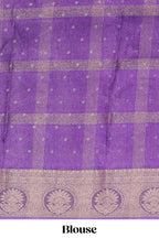 Purple checked floral design marsh mellow saree with self zari border and matching blouse