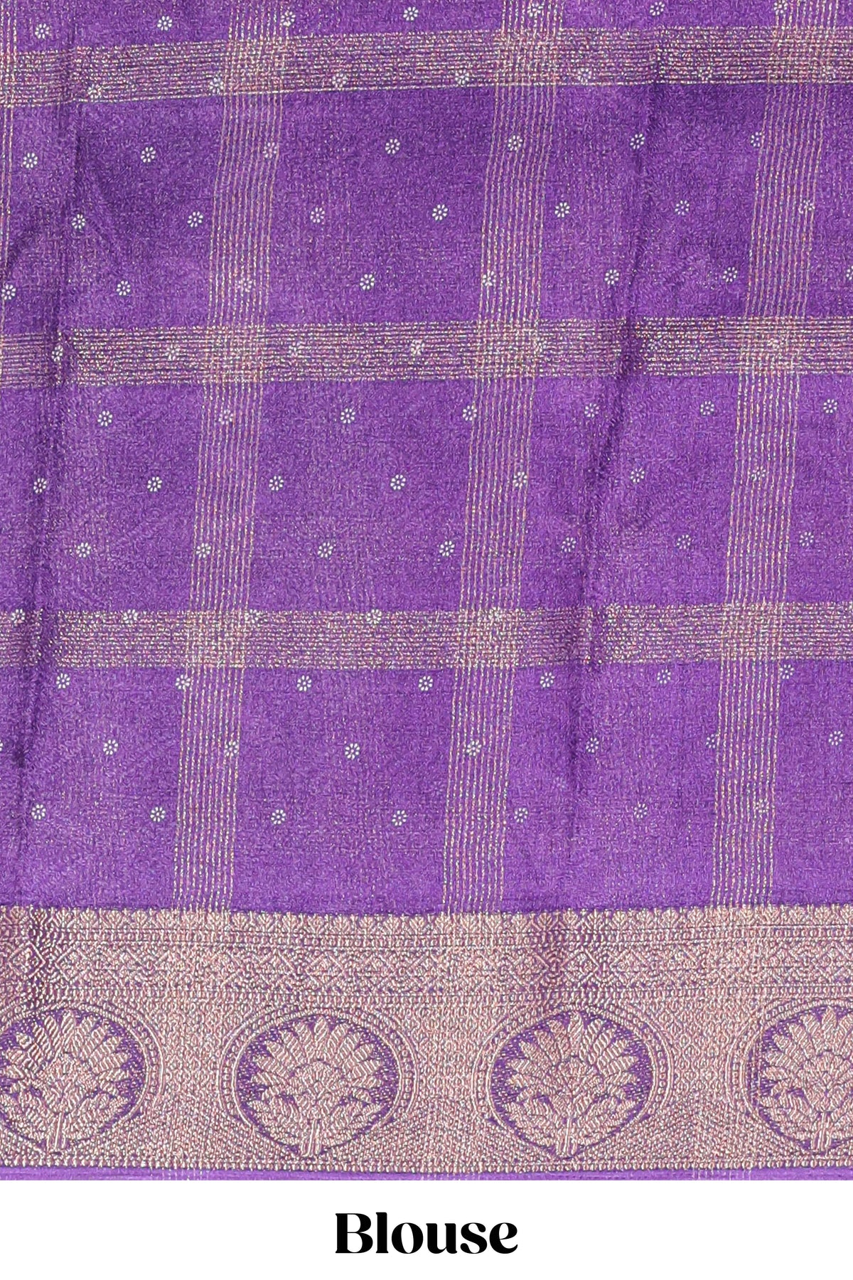Purple checked floral design marsh mellow saree with self zari border and matching blouse