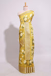 Yellow checked floral design marsh mellow saree with self zari border and matching blouse