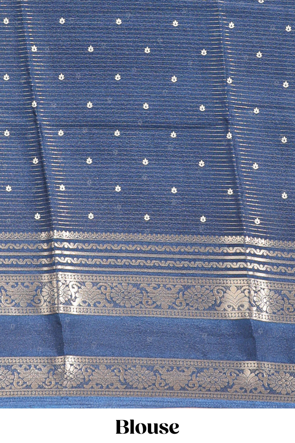 Blue striped floral design marsh mellow saree with self zari border and matching printed blouse