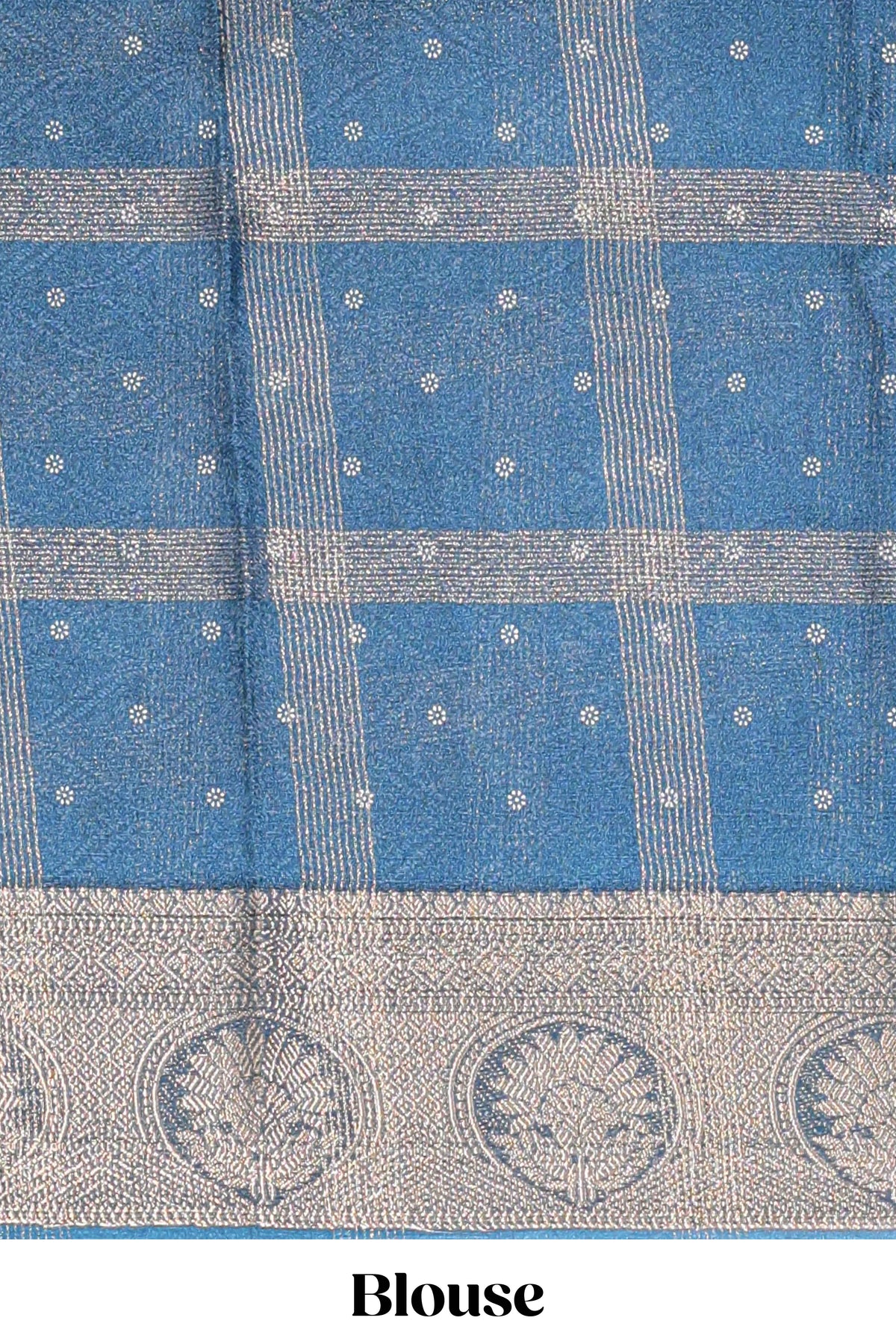 Blue checked floral design marsh mellow saree with self zari border and matching blouse