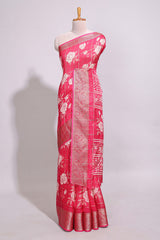 Pink checked floral design marsh mellow saree with self zari border and matching blouse