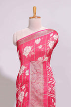 Pink checked floral design marsh mellow saree with self zari border and matching blouse