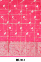 Pink checked floral design marsh mellow saree with self zari border and matching blouse