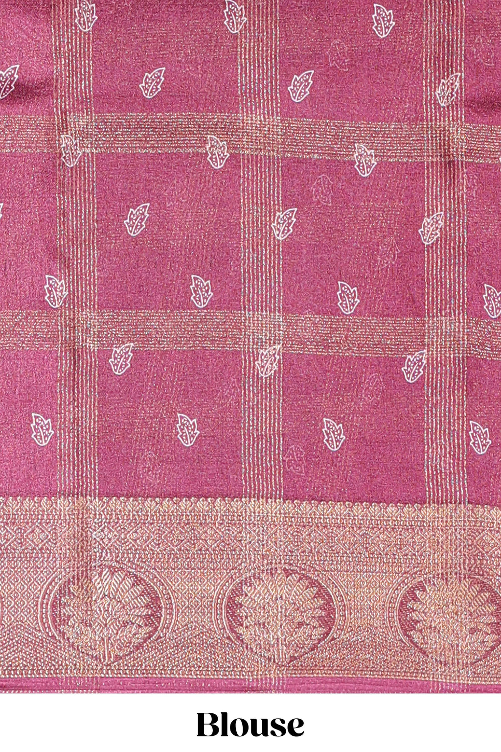 Maroon checked floral design marsh mellow saree with self zari border and matching zari blouse