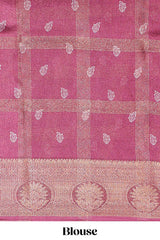 Maroon checked floral design marsh mellow saree with self zari border and matching zari blouse