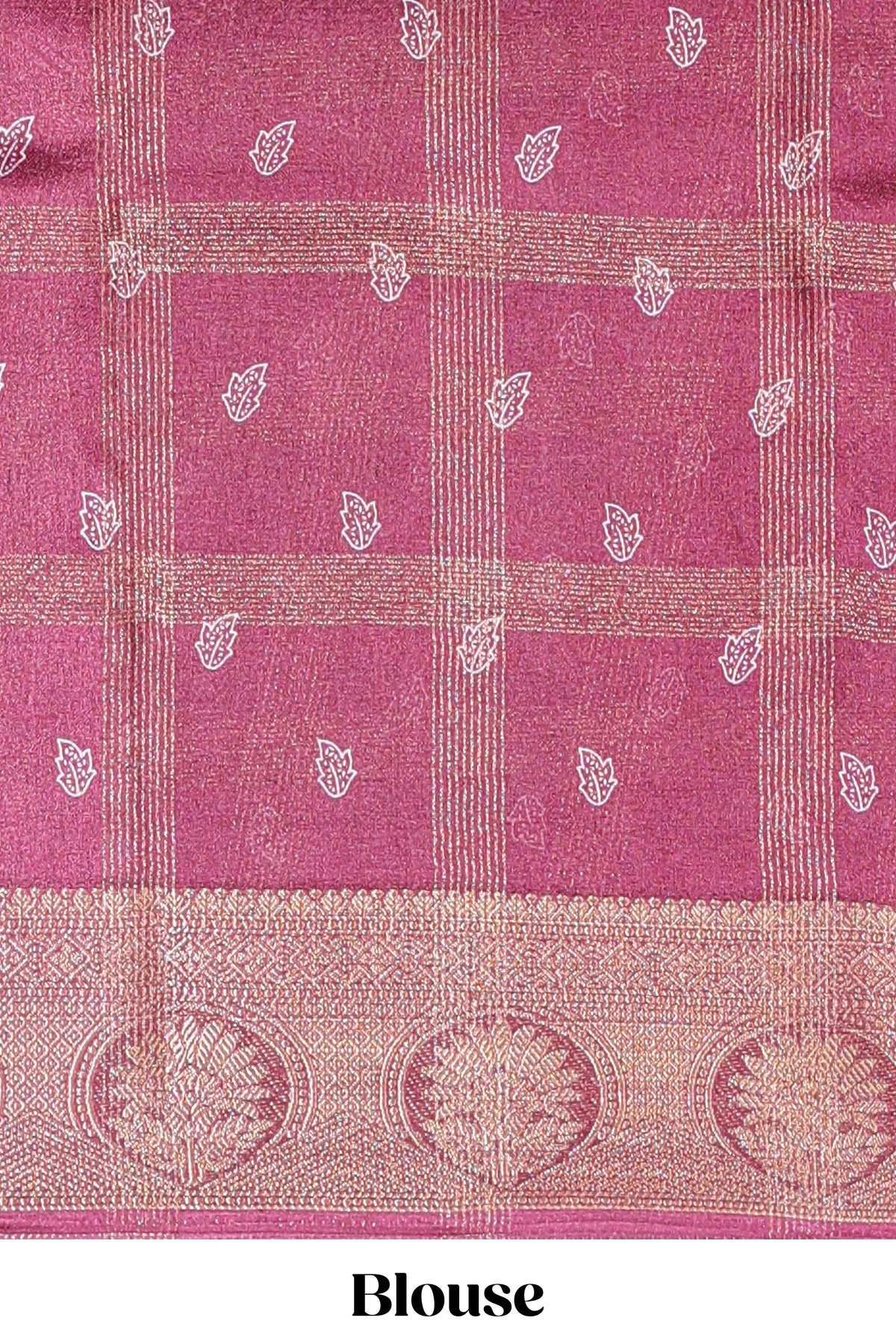 Maroon checked floral design marsh mellow saree with self zari border and matching zari blouse