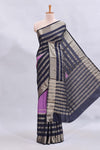 Lavender zari design mushru silk saree with contrast striped zari border and blouse