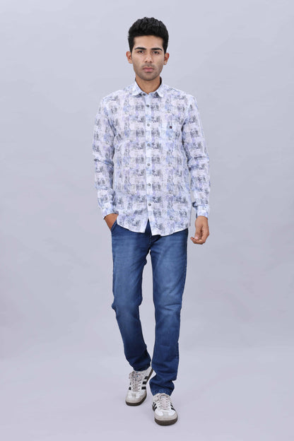 Men’s Pure Cotton Slim Fit Fancy Printed Collar Casual Shirt