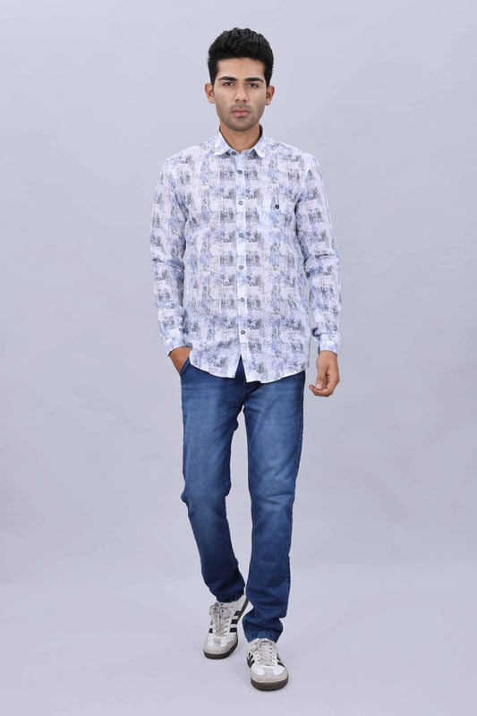 Men’s Pure Cotton Slim Fit Fancy Printed Collar Casual Shirt