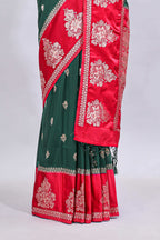 Green floral design motifs mushru silk saree with contrast border and blouse