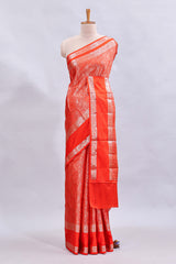Orange jaal floral design mushru silk saree with self border and matching blouse