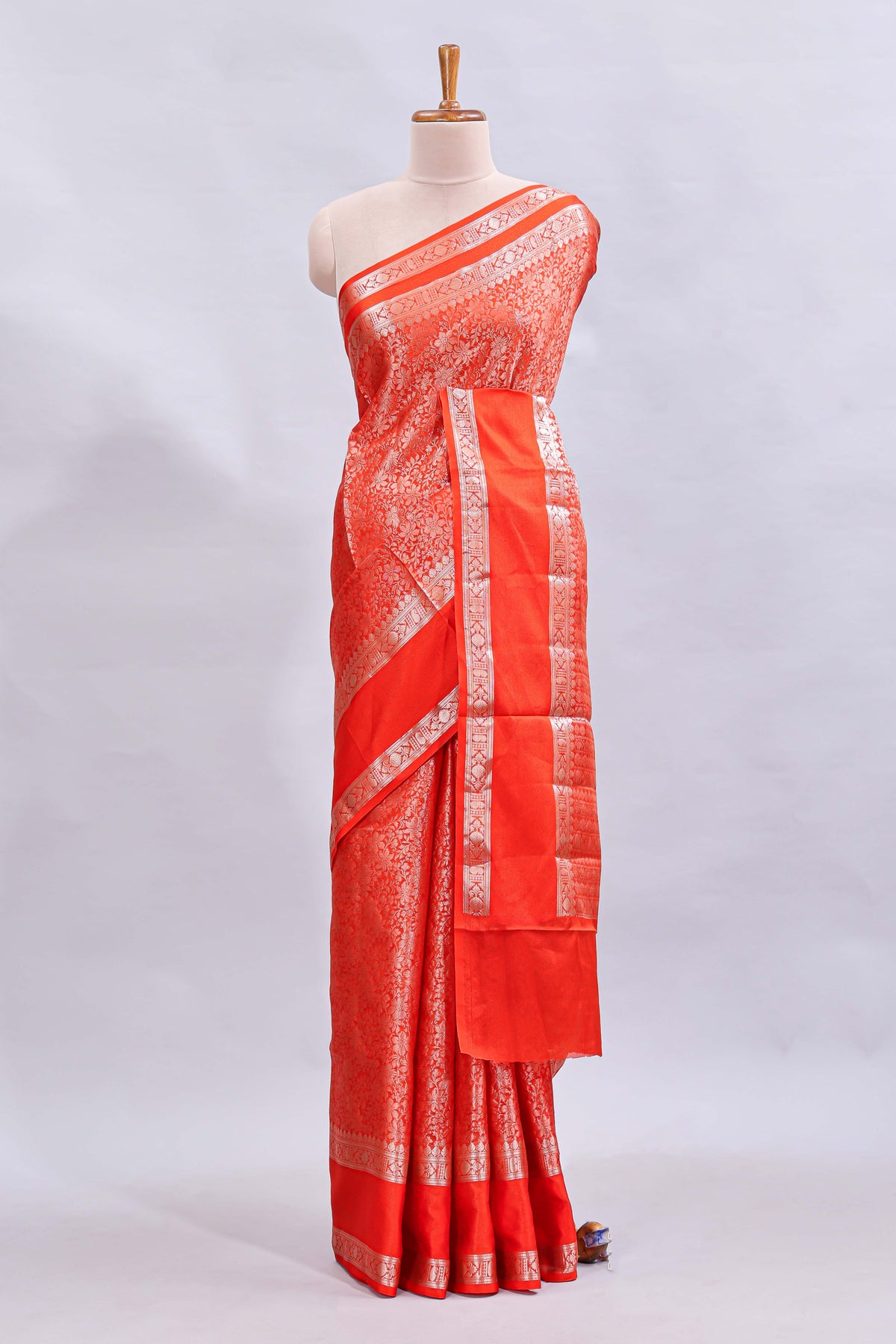 Orange jaal floral design mushru silk saree with self border and matching blouse