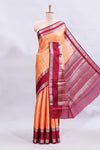 Orange jaal floral design mushru silk saree with contrast border and contrast blouse