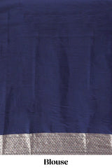 Blue zari design mushru silk saree with contrast striped zari border and blouse